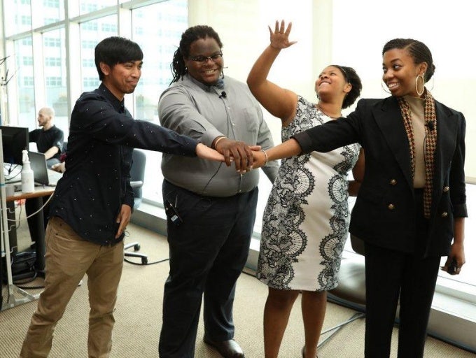 A group of people celebrating