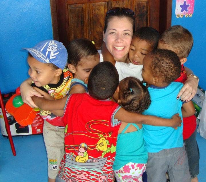 A woman with children