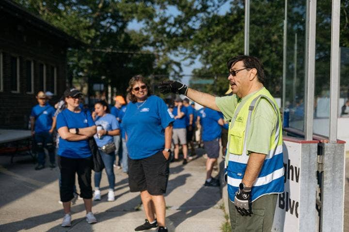 Clark Park being cleaned by people