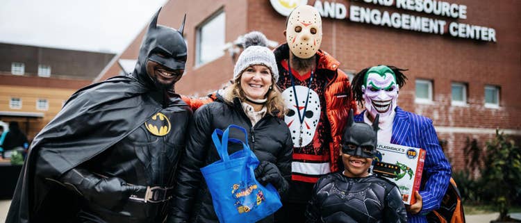 A group of people celebrating Halloween at the Ford Center