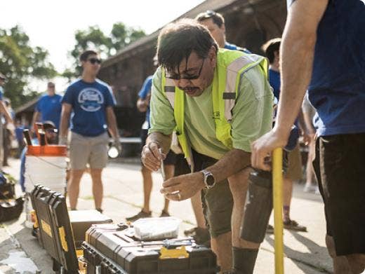 A man working with construction tools